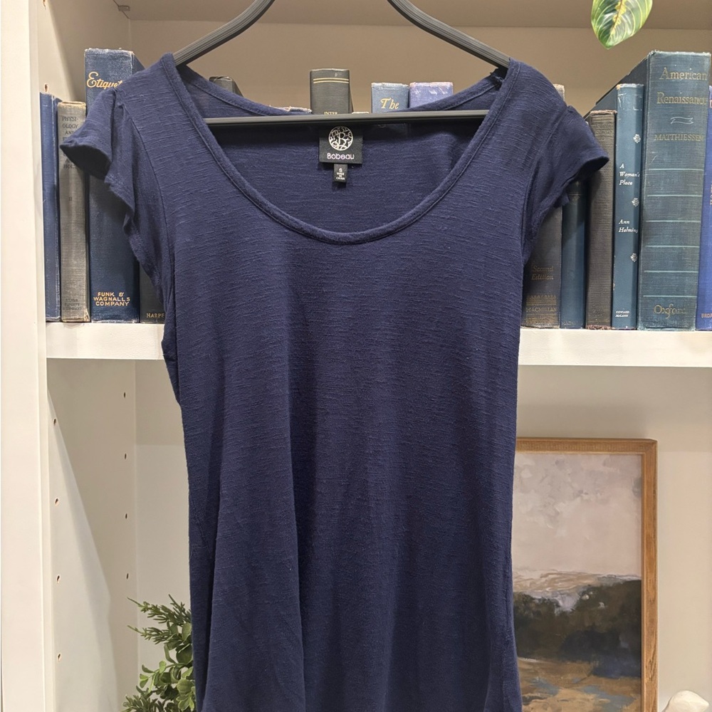Bobeau Navy Ruffle Sleeve Tee